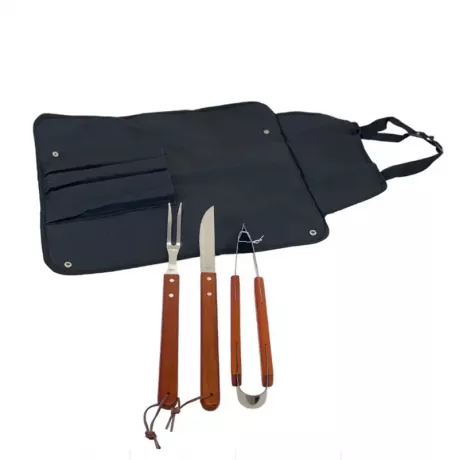 Set de asado. Delantal parrillero negro
