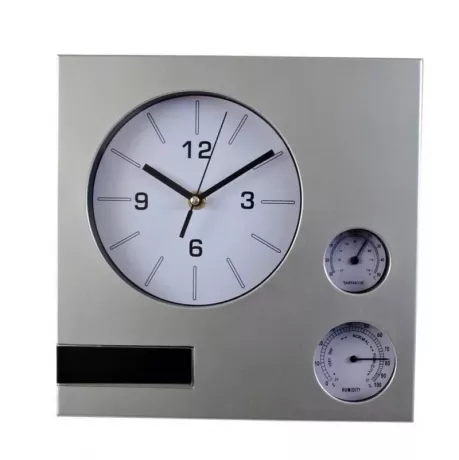 Foto de Reloj de pared cuadrado plástico. Hora, temperatura y humedad